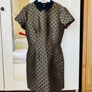 Club Monaco Satin Green Patterned Collar Dress